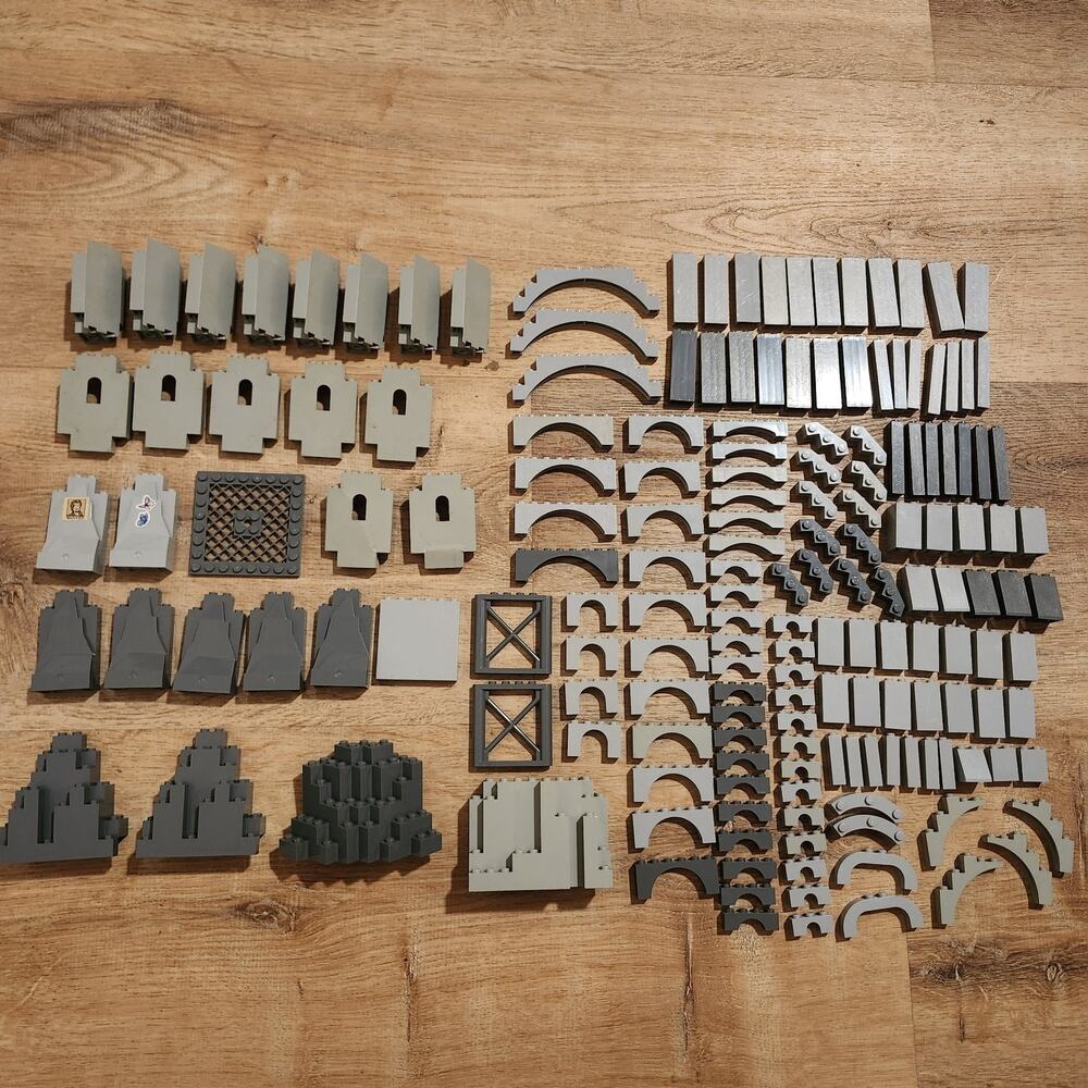 Lego 170+ Pcs Gray Castle Walls Corners Arch Columns Mountain Rocks Cliffs Slope